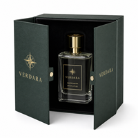 Boîte à parfum cosmétique de luxe à double porte, emballage cadeau rigide personnalisé avec logo, papier texturé vert foncé, fermeture magnétique dorée