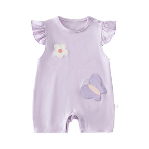 Cute Sleeveless Baby <b>Jumpsuit</b> With Flutter Sleeves Cotton <b>Jersey</b> Romper For Girls Summer Wear - Product Image 5