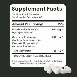 Cápsulas de Nicotinamida Ribósido al por Mayor de Fábrica con Suplemento de Resveratrol y Quercetina para Adultos, Cápsulas de NAD+ - Product Image 2