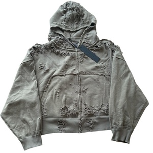 TKAN533 Custom Heavyweight 500Gsm French Terry Vintage Washed Boxy Distressed Hoodies Streetwear <b>Oversized</b> Hip Hop Zip up Hoodie - Product Image 2