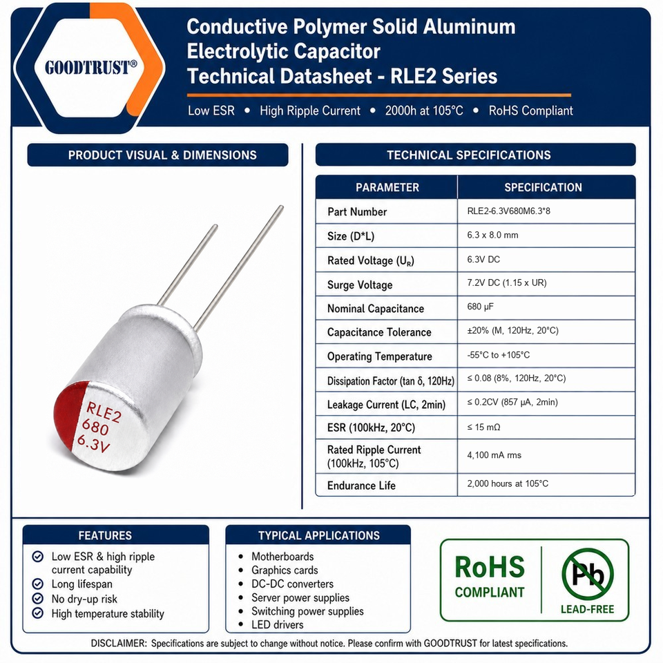6.3V 680uF Solid Aluminum Electrolytic Capacitor 6.3*8mm for PC ...