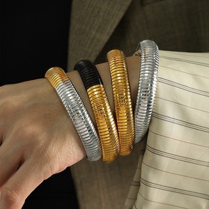 Bracelet large en acier titane à la mode, style hip-hop, unisexe, en forme d'os de serpent, élastique - Product Image 1