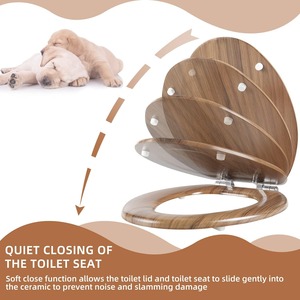 Siège de toilette en bois antibactérien, moderne, écologique et silencieux, avec finition grain de bois et charnières chromées - Product Image 6