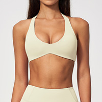Soutien-gorge de sport sans fil pour femme, col halter en V, push-up, maintien léger, antichoc, pour yoga et entraînement