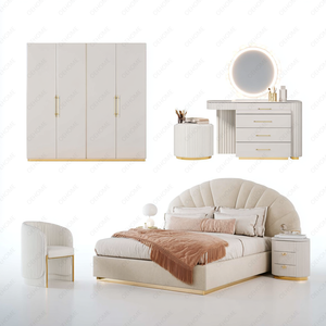 Stylish Wood Bedroom Furniture Set Soft Bed Wardrobe Dressing Table Cabinet <b>Storage</b> <b>Bedside</b> Table Bedrooms Hotels Villas Malls - Product Image 3