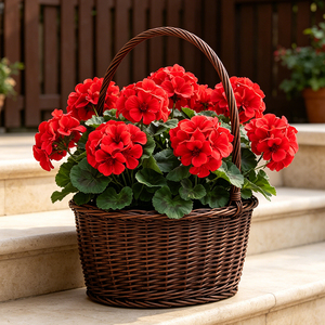 <strong>Artificial</strong> Red Geranium Bush Plastic Mixed Faux <strong>Flowers</strong> Outdoor Planter Pot <strong>Hanging</strong> <strong>Basket</strong> Decoration - Product Image 4