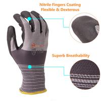 Guantes de Seguridad de Nitrilo Negros y Grises con Dedos Texturizados y Muñeca Tejida, Personalizados, SNELL N2501, para Construcción, Agricultura e Industria