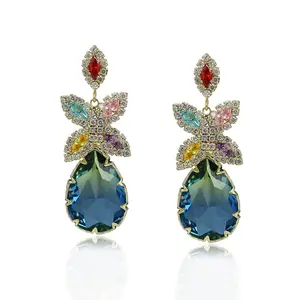earring-726 xuping jewelry Custom Luxurious Exquisite Butterfly Blue Red Crystal Diamond Water Drop Earrings