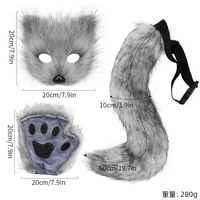 DAMAI Ensemble de Costume Cosplay Renard, Chat, Loup avec Queue et Gants Patte Moelleuse en Fausse Fourrure pour Femme, pour Fête d'Halloween, Fabriqué au Zhejiang, Chine