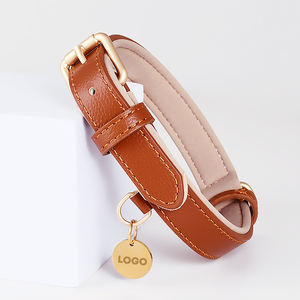 <span class=keywords><strong>Collar</strong></span> de perro de cuero suave con placa de nombre, venta al por mayor, stock personalizado, de lujo, hecho a mano, reciclado, para mascotas, accesorios para caminar - Product Image 1