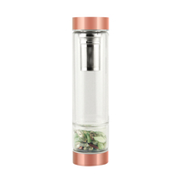 Bouteille d'eau en verre avec couvercle d'infuseur de thé, bouteilles d'eau en or Rose, cristal de pierre précieuse avec accessoires d'infuseur de thé, vente en gros d'usine
