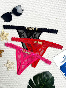 Lencería Sexy al por Mayor para Mujer, Tanga de Encaje con Letra de Diamantes de Imitación, Malla Transparente, Lencería Fetiche, Letra Personalizada - Product Image 3
