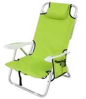 Chaise de plage pliable en aluminium 4 positions inclinables Chaise de pêche Oxford imperméable réglable avec refroidisseur