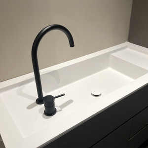Robinet de lavabo moderne à poignée unique, à montage sur comptoir, <span class=keywords><strong>en</strong></span> acier inoxydable poli, avec cartouche céramique, eau chaude/froide, pour salon, hall, école - Product Image 5