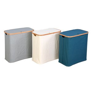 Panier à <span class=keywords><strong>linge</strong></span> pliable personnalisé pour le salon avec <span class=keywords><strong>espace</strong></span> à <span class=keywords><strong>linge</strong></span> et couvercle en bambou, parfait pour le <span class=keywords><strong>rangement</strong></span> des vêtements sales - Product Image 1