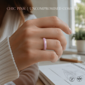 Elegante Anillo de Cerámica Rosa de 6 mm con Textura Facetada, Resistente al Agua, Ultraligero, Cómodo, de Lujo y Moda - Product Image 3