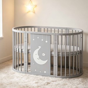 Cuna Ovalada Multifuncional de Pino para Bebés, Cama Infantil Europea Blanca, Cama Grande Móvil para Recién Nacidos - Product Image 4