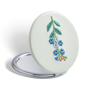 Best Selling Personalized Foldable <b>Compact</b> Metal Frame Fresh Green Grass Embroidery Circular Double Sided Cosmetic Pocket <b>Mirror</b> - Product Image 4
