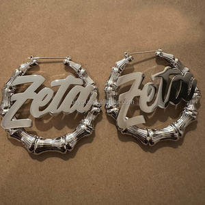 Custom ZETA PHI BETA Sliver Finer Brincos Inoxidável Estilo De Bambu Circular Oco Hoop Brinco Jóias Custom Bamboo Hoop <span class=keywords><strong>Ear</strong></span> - Product Image 4