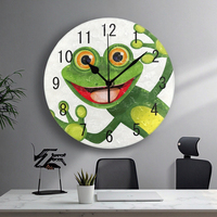 Design grenouille moderne MDF horloge murale mouvement à quartz affichage numérique avec aiguille décoration de la maison boîte à face unique emballée