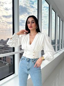 Camicia da <span class=keywords><strong>donna</strong></span> europea e americana con scollo a V Sexy a maniche lunghe - Product Image 6