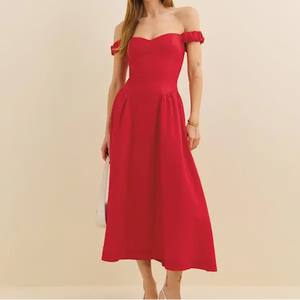 Custom all'ingrosso estate di alta qualità delle donne di cotone elegante di solito vestito una linea di spalle abito lungo per le donne - Product Image 1