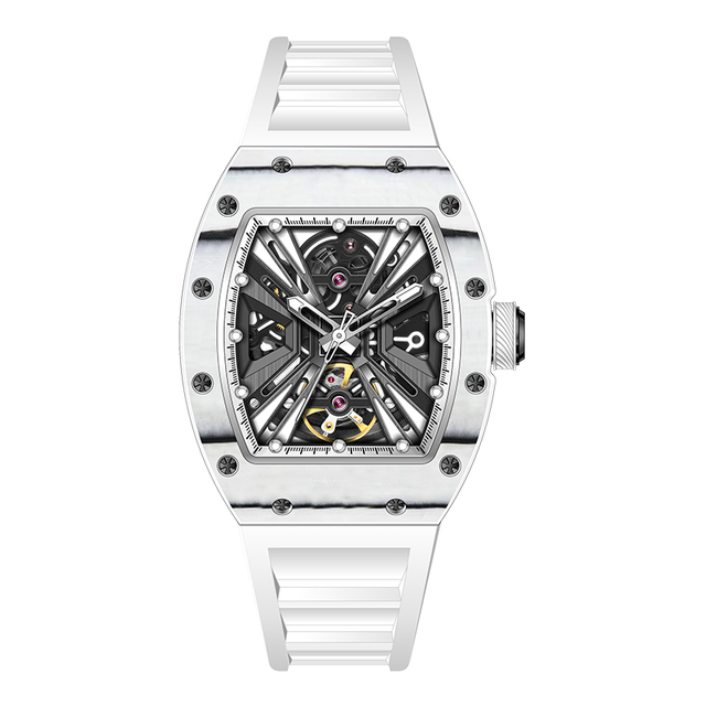 High End Luxury Automatic Watch Men Sports Barrel Case Mechanical Movement Silicone Strap 5 ATM Waterproof Watches