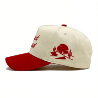 Casquette de baseball OEM ODM style vintage Western Country, rouge, 5 panneaux, à visière plate, bicolore, avec logo brodé personnalisé