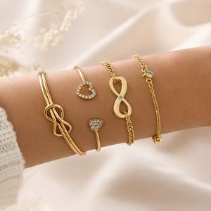 Elegante Conjunto de Brazaletes de Aleación de Zinc en Colores Oro y Plata con Cristales de Imitación, Diseños de Letra, Amor, Corazón, Flor, Infinito 8 y Abierto Hueco - Product Image 5