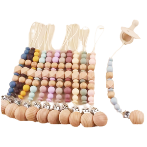 <span class=keywords><strong>Meilleur</strong></span> cadeau de naissance : Porte-sucettes en silicone 100 % doux sans BPA et perles en bois naturel, jouets de dentition pour bébés - Product Image 4
