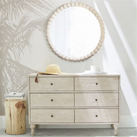 Miroir de sol pleine longueur pour décoration intérieure moderne avec perles en bois massif Miroir mural de luxe art déco et rustique avec cadre design rond