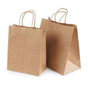 Custom <b>Made</b> Kraft <b>Paper</b> Bag for Fast Food Take-Away Brown Flat Handle Restaurant Carry Bags with Print for Coffee Takeaway - Product Image 2