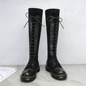 Botas de Mujer hasta la Rodilla, de Gamuza y Cuero, con Cordones Elásticos, Suela Gruesa Antideslizante y Resistente al Desgaste, Color Negro, para Otoño e Invierno - Product Image 4
