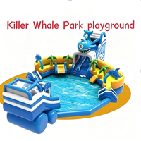 Grand parc aquatique gonflable, piscine à toboggan sur le thème des dragons et des orques, pour la location et les divertissements extérieurs des enfants