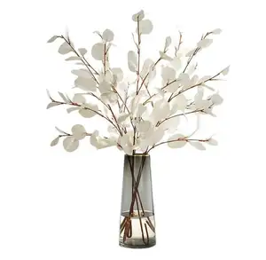 Лидер продаж, искусственные листья эвкалипта, стебель, шелк, длинный стебель, белый эвкалипт, стебли для домашнего декора