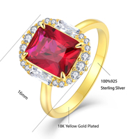 Bague carrée en rubis synthétique avec halo de zircone cubique, bague cocktail vintage en émeraude rouge, bijoux de fiançailles et de mariage