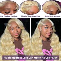 Perruques de cheveux humains brésiliens et péruviens vierges bruts, densité 180%, 13x6, blond 613, ondulées, avec dentelle frontale HD transparente, en vente