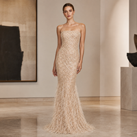 Robe de soirée sirène à paillettes pour femmes, dos nu, sans manches, robe de cérémonie longue, robe de soirée pour invitées de mariage