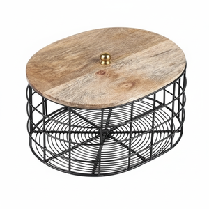 Paniers en fil métallique et en bois durables pour la cuisine, la lessive ou le jardin. Look vintage avec fonction moderne couvercle en bois durable sur le dessus - Product Image 1