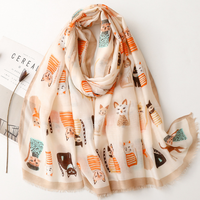 Écharpe châle imprimée chat mignon en satin, longue écharpe de tête pour le printemps et l'automne, protection solaire, foulards de tourisme, hijabs