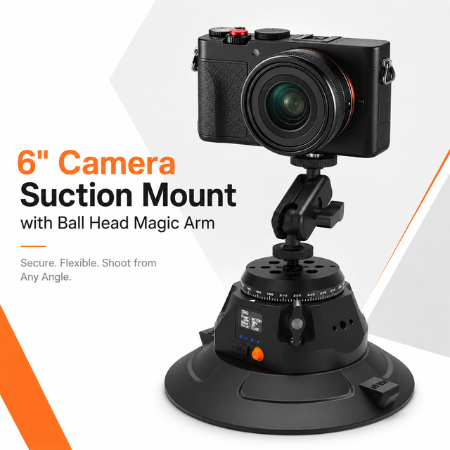 Heavy Duty Vacuum Suction Cup Car Camera Mount 360 Degree 6" Suction Cup Camera Mount Kit for Vehicle Shooting