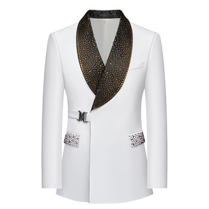<span class=keywords><strong>Blazer</strong></span> Formale <span class=keywords><strong>Bianco</strong></span> Slim Fit da <span class=keywords><strong>Uomo</strong></span> in Poliestere Traspirante con Chiusura a Gancio e Strass, per Sposi e Cerimonie - Product Image 1