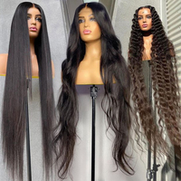 Perruque Longue Jusqu'à 46 Pouces Avec Closure HD Lace, Frontal 360 et Dentelle Complète 13x4, Ondulée (Loose Body Wave), Perruque Glueless Transparente HD Lace