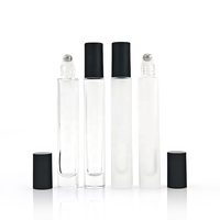 Flacon de parfum rond transparent de 10 ml avec applicateur à bille, fond épais, en verre dépoli, pour huiles essentielles, avec bouchon à vis