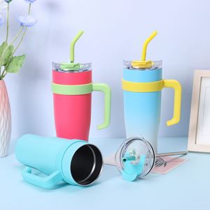 Car Ice Bully <b>Handle</b> <b>Travel</b> Tumbler 40oz Double Wall Vacuum <b>Mug</b> Lid Straw Anti-Slip OEM Custom Logo - Product Image 6