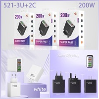 200W 5 Port USB-C Pengisi Daya Cepat Adaptor Pengisian Daya Ponsel 200W 3 USB+2 Type-C Adaptor Pengisian Cepat untuk iPhone/Xiaomi/Samsung