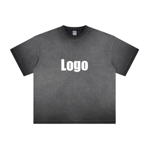Camiseta Casual de Algodón 100% de 250G con Logo Personalizado al por Mayor, Hombro Caído, Lavado a la Cera Vintage, Efecto Desgastado, Varios Colores, Estilo Urbano - Product Image 1