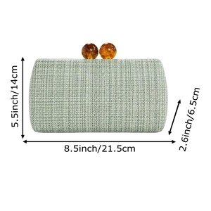 Women Elegant Straw Woven Clutch <b>Purse</b> Acrylic Closure Evening Bag Simple Square Handbag with Detachable Metal Chain - Product Image 6