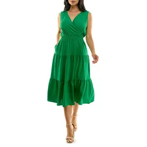 Manufacturer Women Elegant Dress 2024 Summer Ruffle Hem Smoking Belt Casual Lady Dress