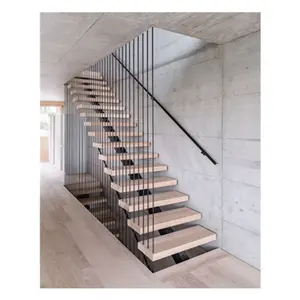 Escada de madeira de aço moderna dobrável, escadas/para construir escadas flutuantes, conforma o regulamento de construção do reino unido